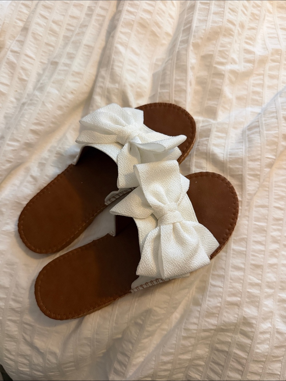 White Bow Slide Sandals for Women